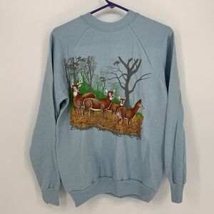 New 1990 Deadstock Deer Buck Doe Grand Illusion Blue Sweatshirt Medium Hunter